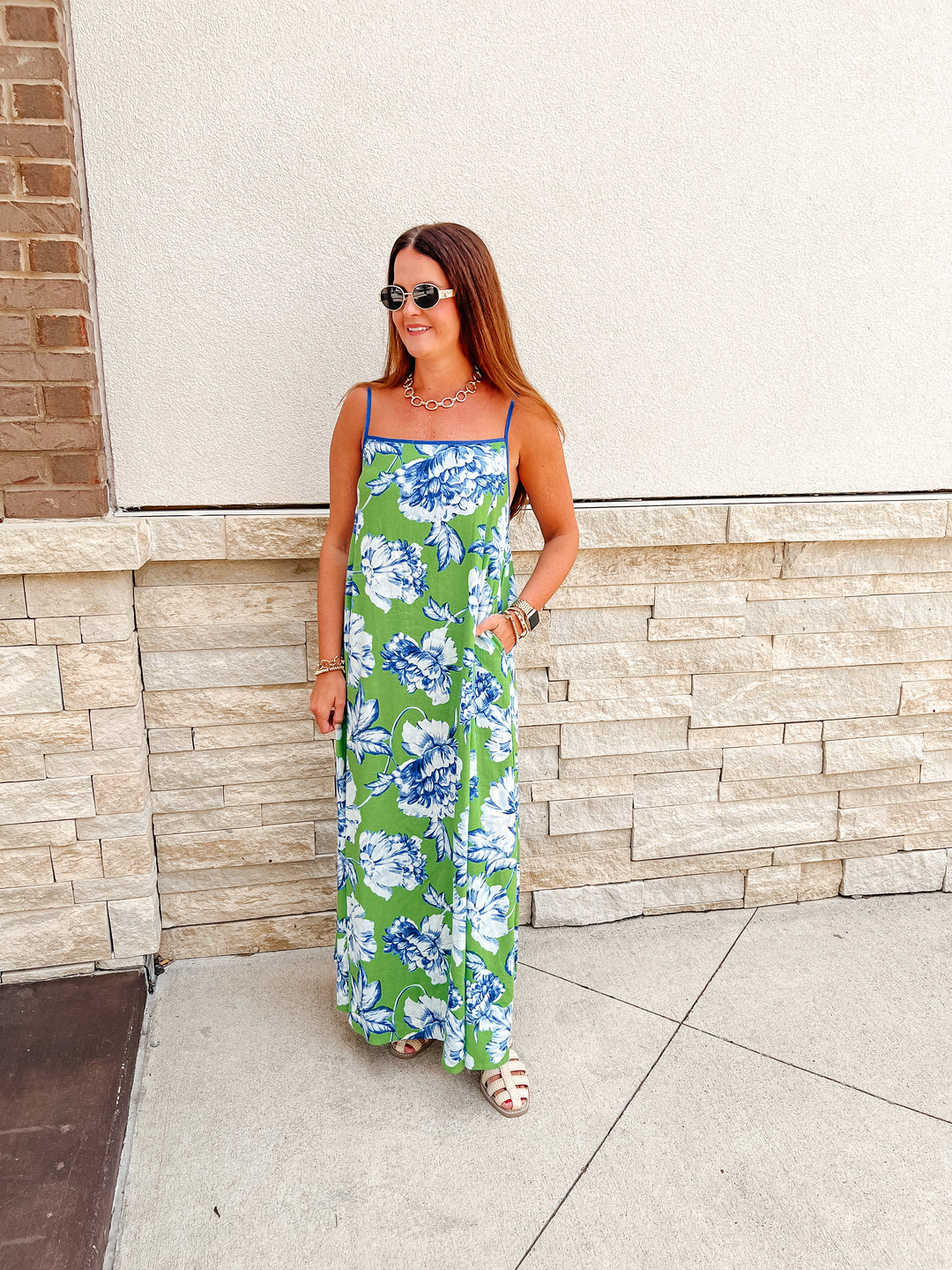 floral linen maxi dress Sky Linen Maxi Dress
