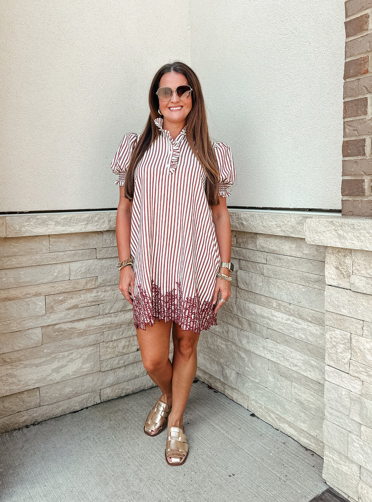Evelyn Striped Embroidered Dress