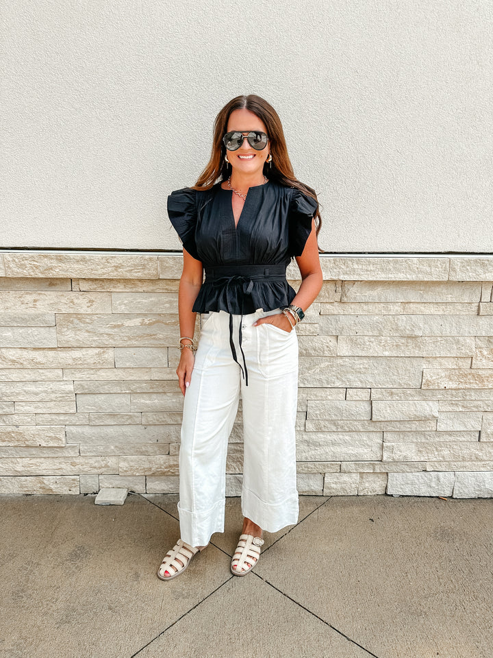 Maude Flutter Sleeve Peplum Top