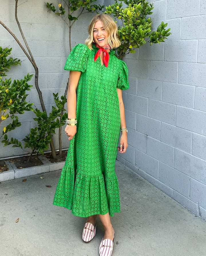 Eyelet Green Midi Dress