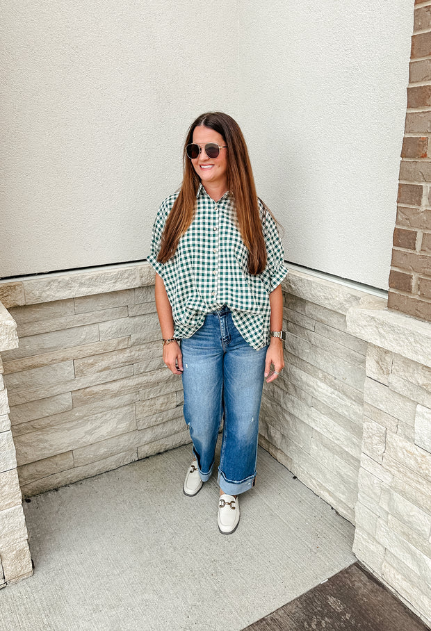 Gingham Oversized Top: Green