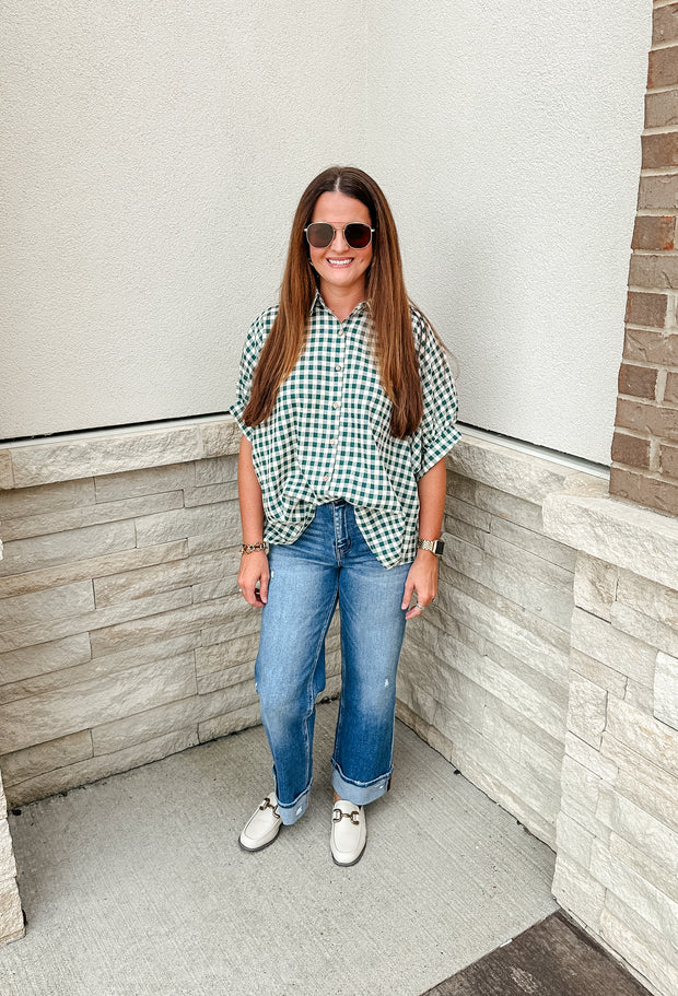 Gingham Oversized Top: Green