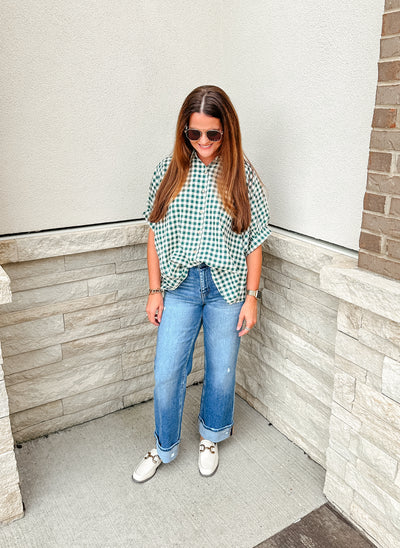 Gingham Oversized Top: Green