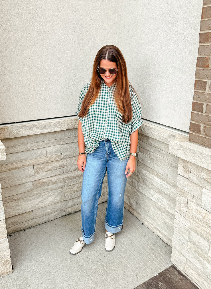 Gingham Oversized Top: Green