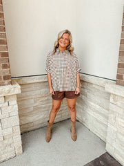 Gingham Oversize Top: Brown