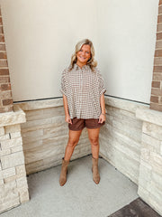 Gingham Oversize Top: Brown