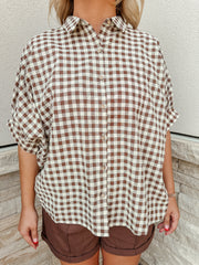 Gingham Oversize Top: Brown
