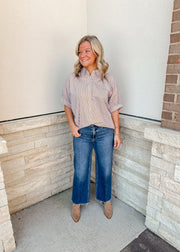 Oversized Striped Button Down Top