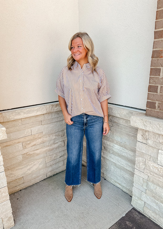 Oversized Striped Button Down Top