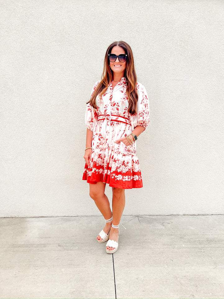 Cherry Blossom Belted Mini Dress