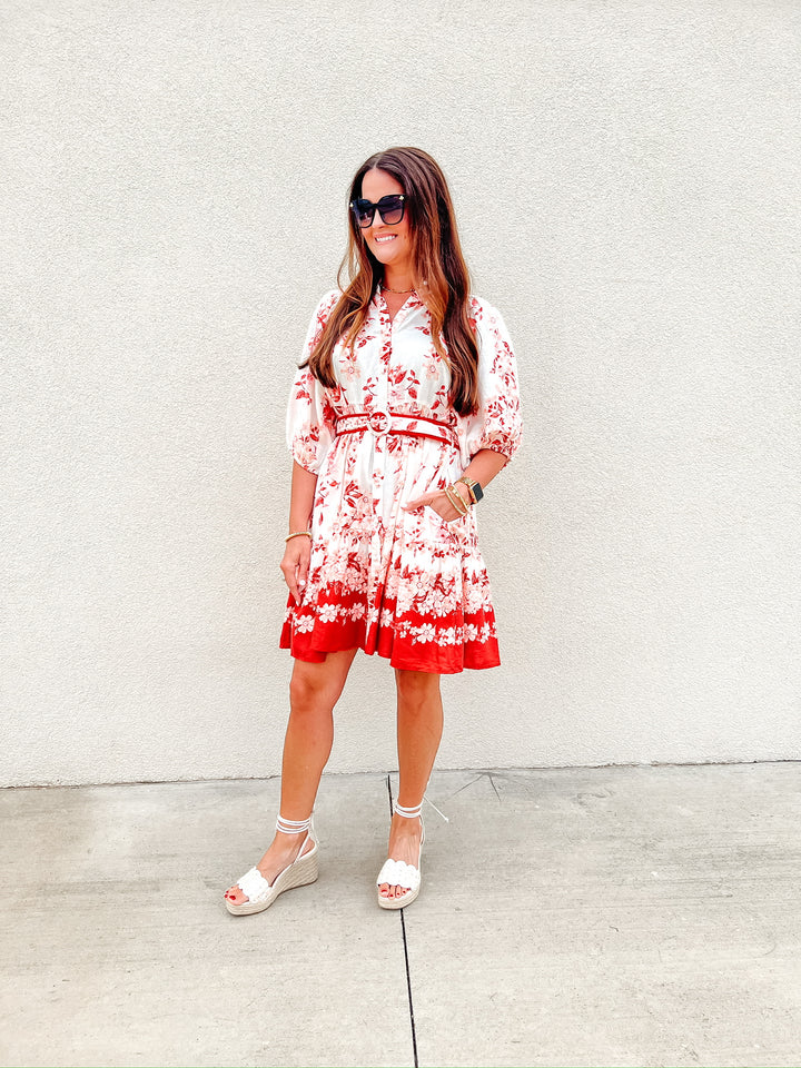 Cherry Blossom Belted Mini Dress