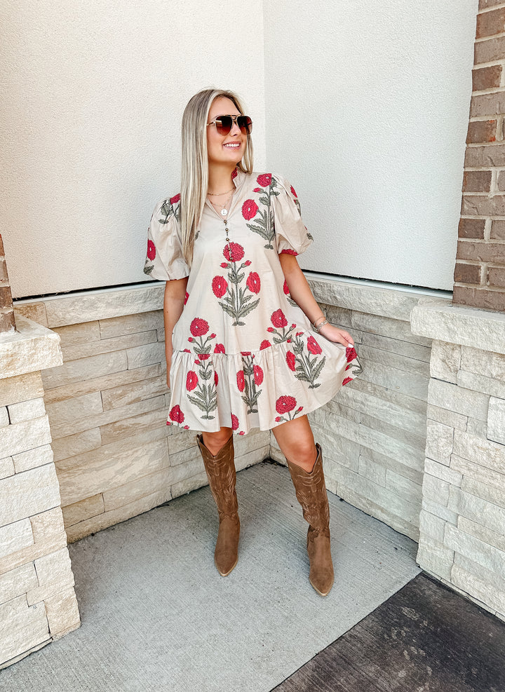 Floral Bubble Sleeve Dress