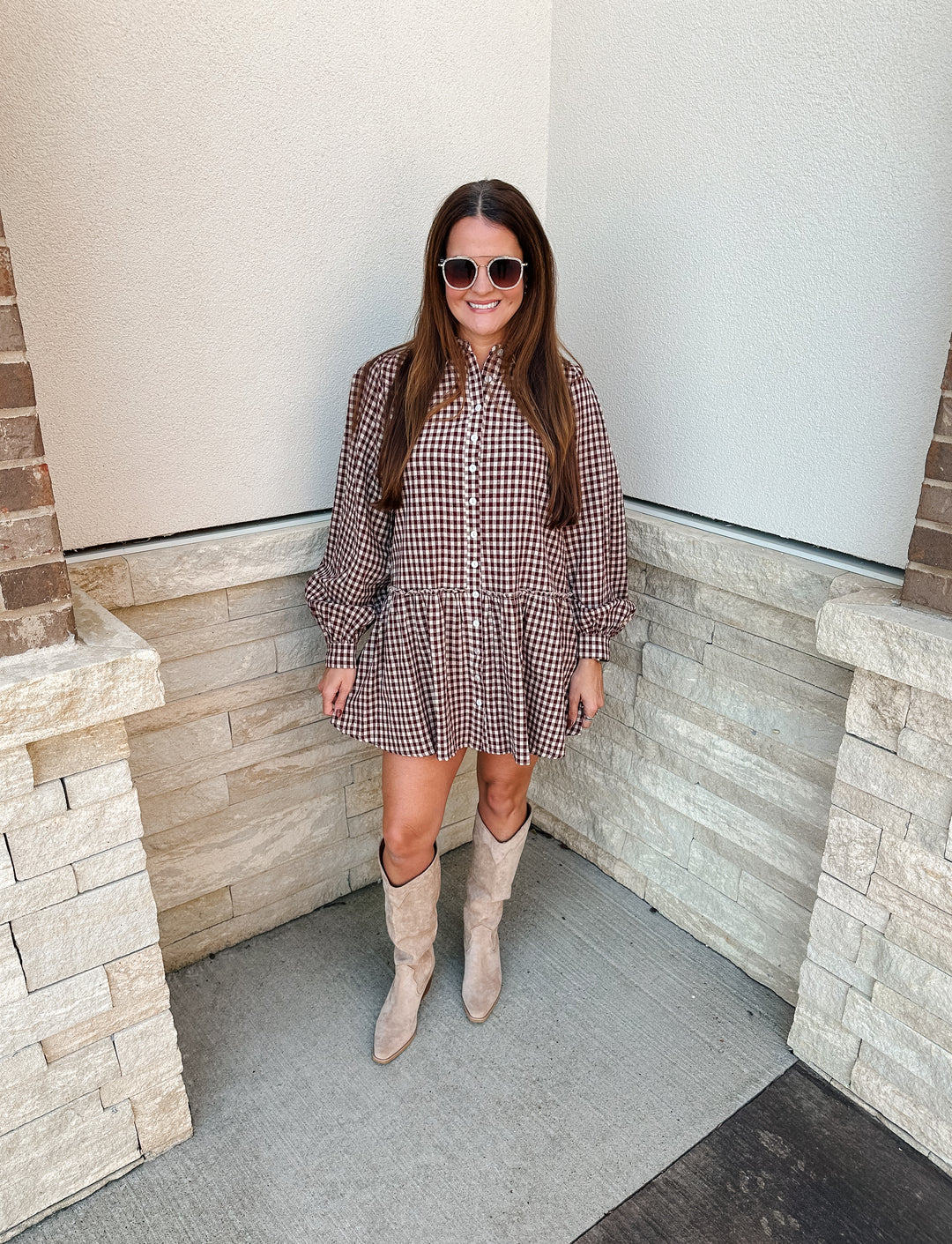 Burgundy Checkered Dress