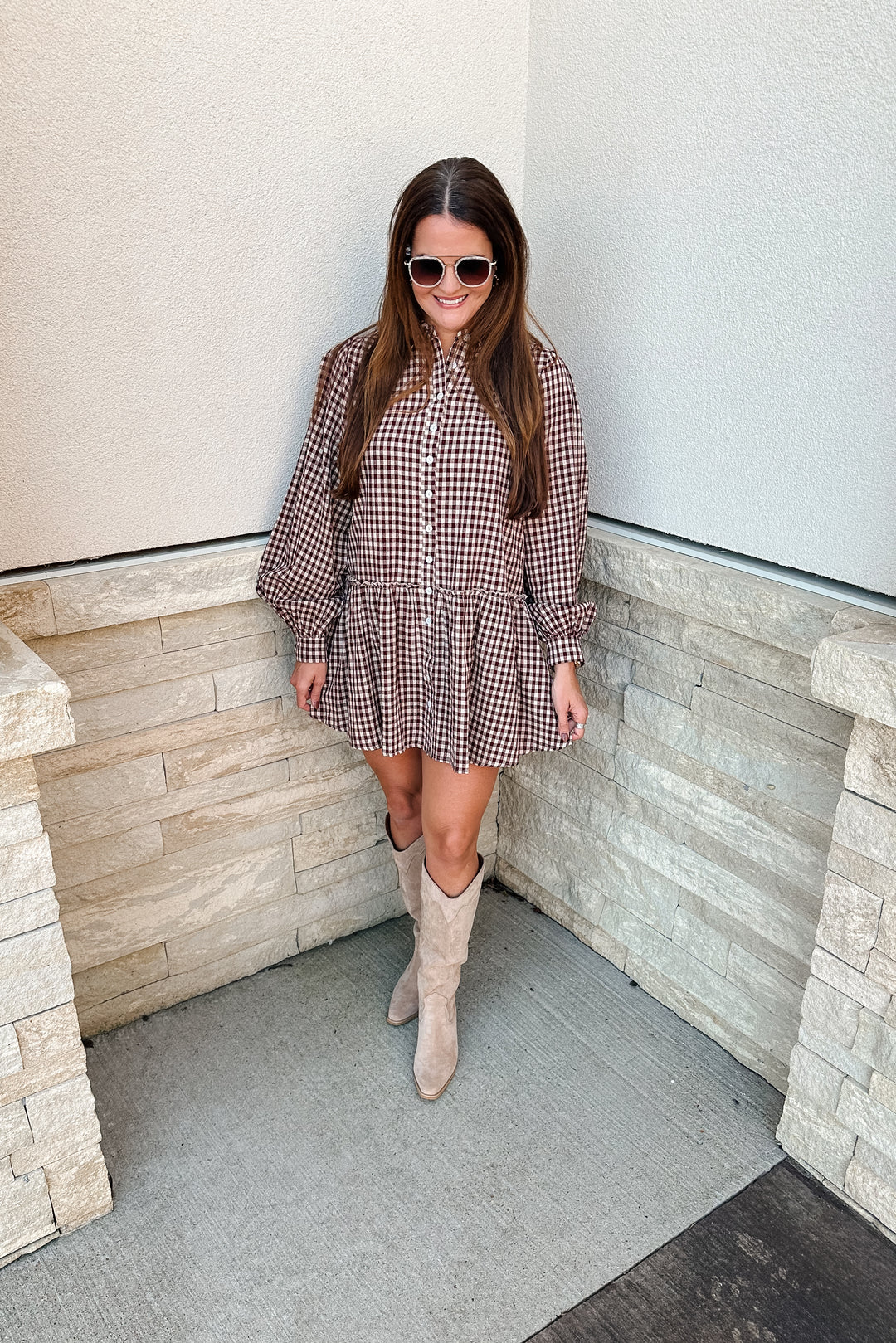 Burgundy Checkered Dress