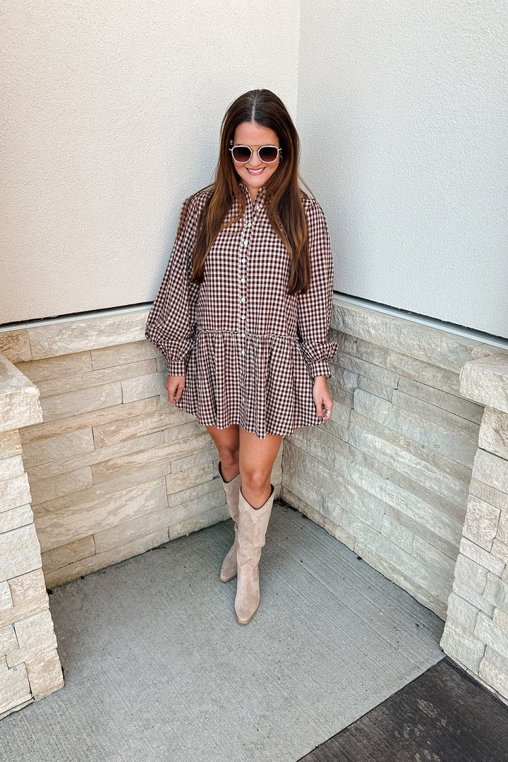 Burgundy Checkered Dress