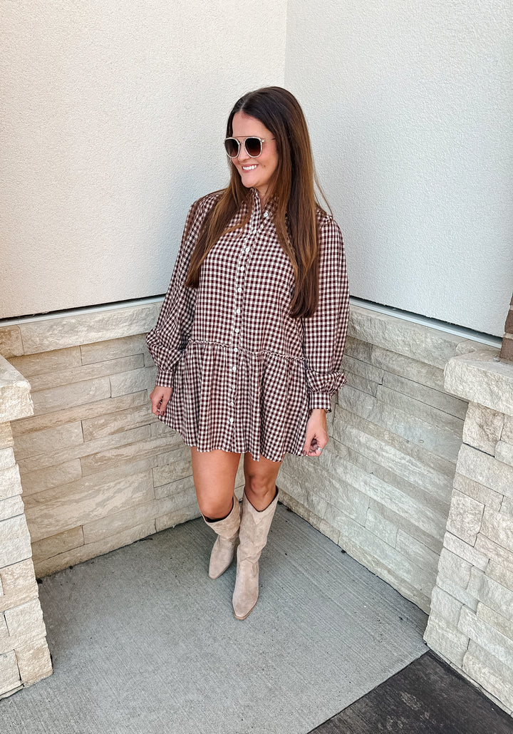 Burgundy Checkered Dress