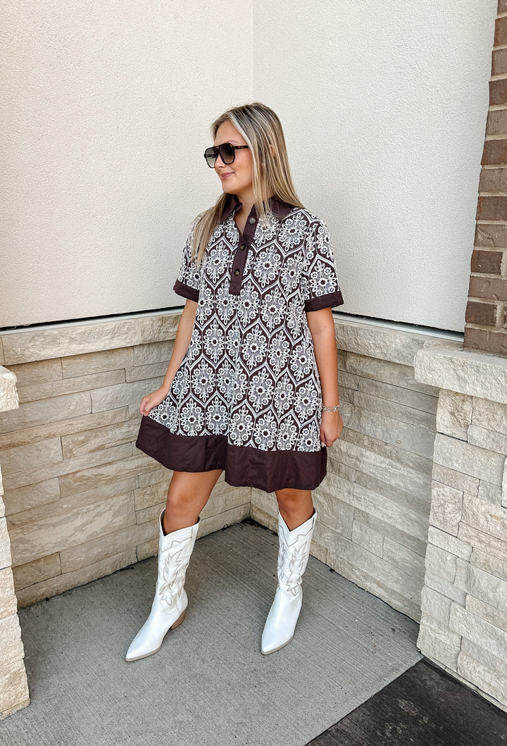 Embroidered Brown Dress