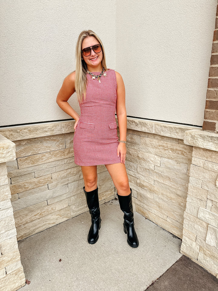 Red Houndstooth Mini Dress