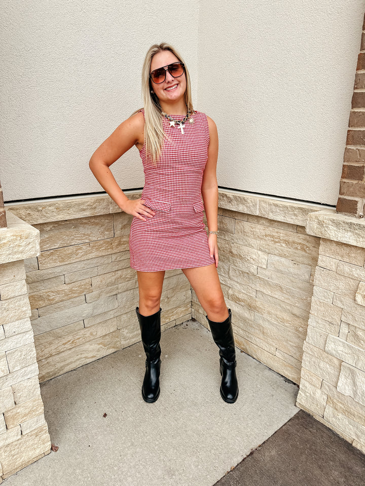 Red Houndstooth Mini Dress