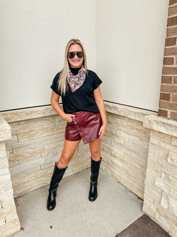 Faux Leather Burgundy Wrap Skort