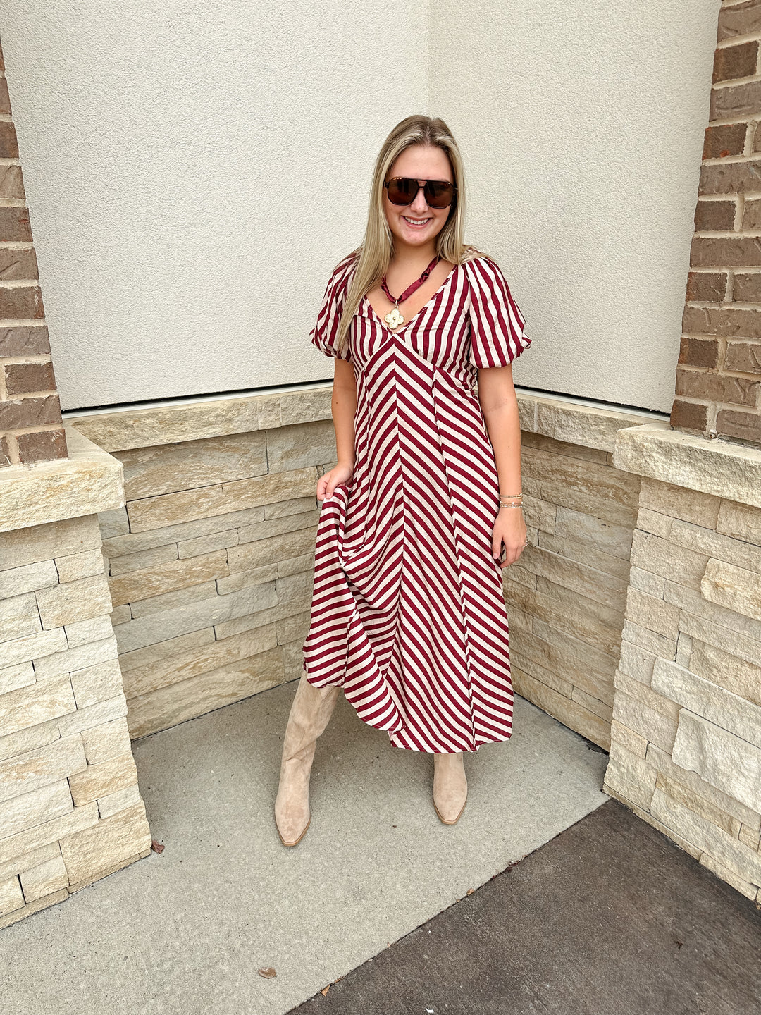 Burgundy Striped Maxi Dress