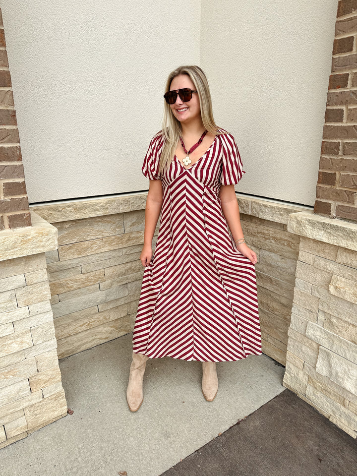 Burgundy Striped Maxi Dress