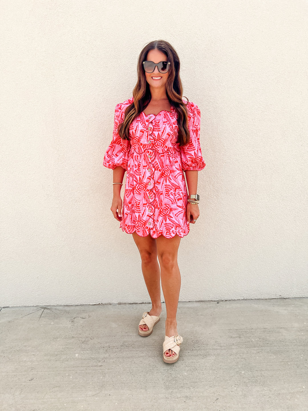 Pink Paradise Scalloped Mini Dress