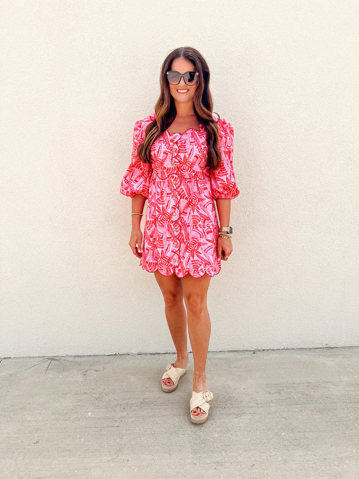 Pink Paradise Scalloped Mini Dress