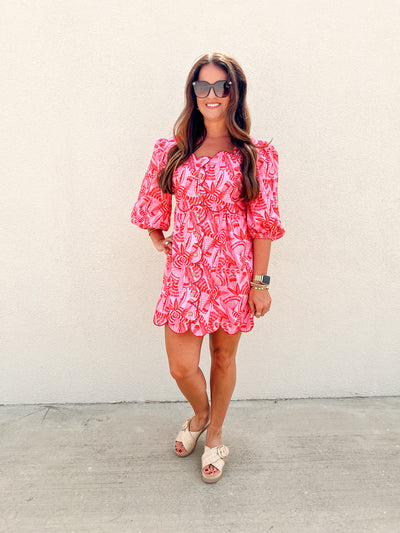 Pink Paradise Scalloped Mini Dress