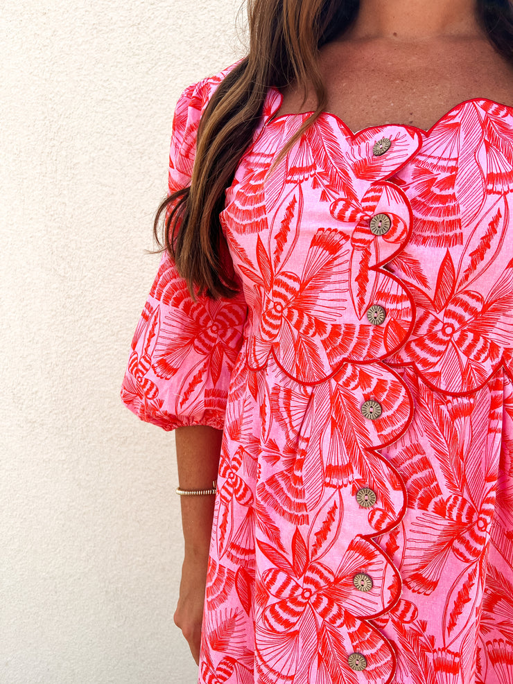 Pink Paradise Scalloped Mini Dress