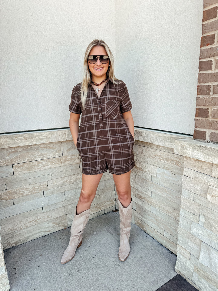 Checkered Suede Romper