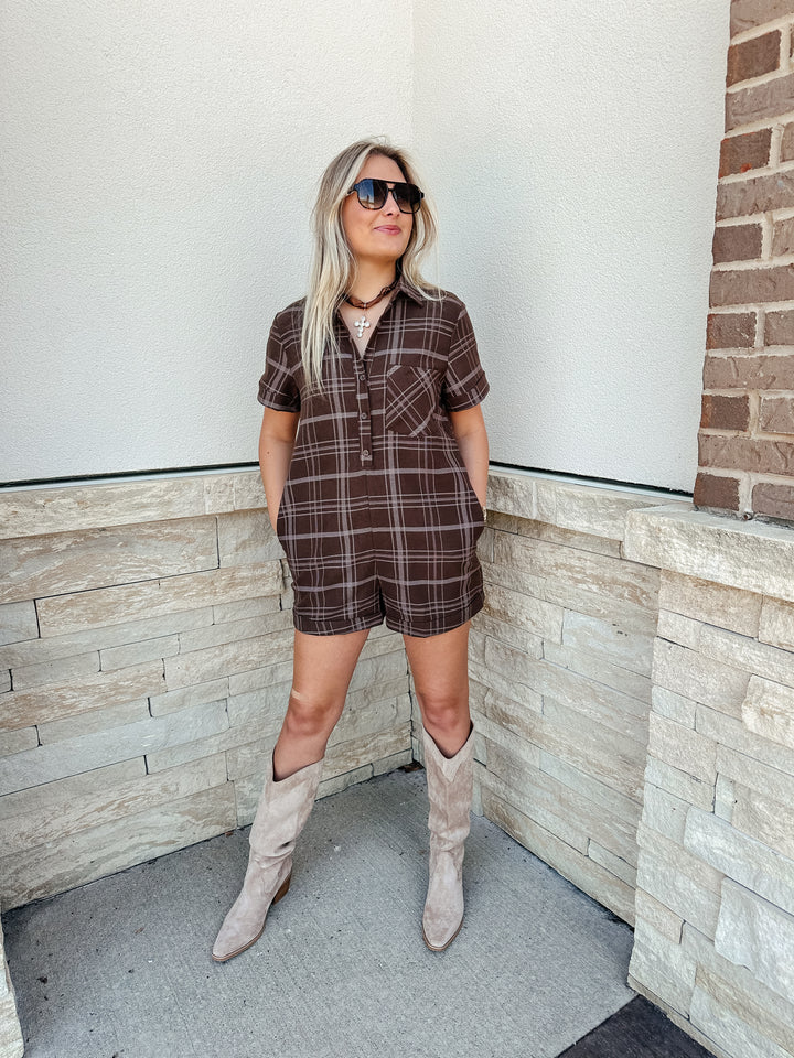 Checkered Suede Romper