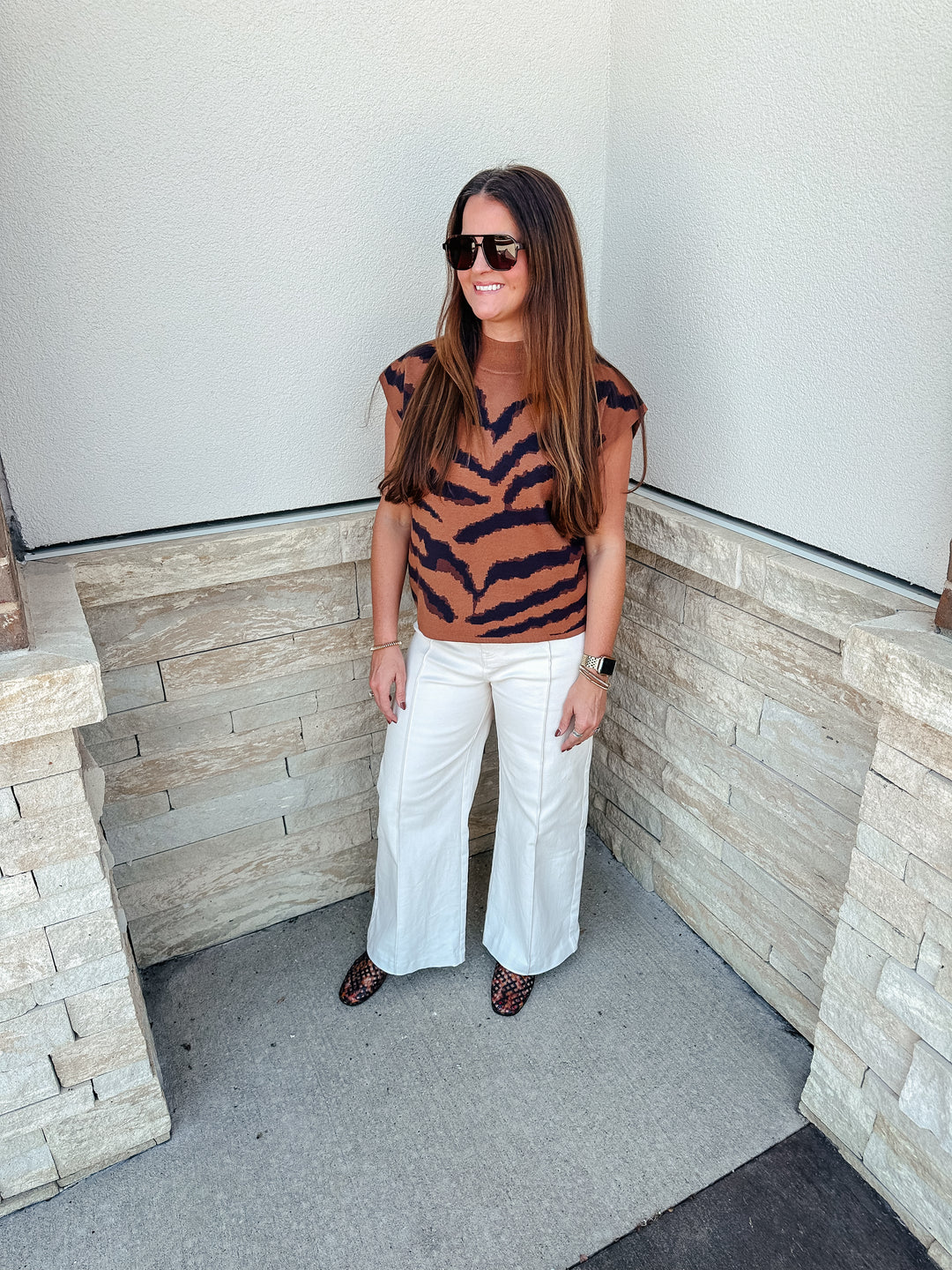 Tiger Print Knit Sweater Top
