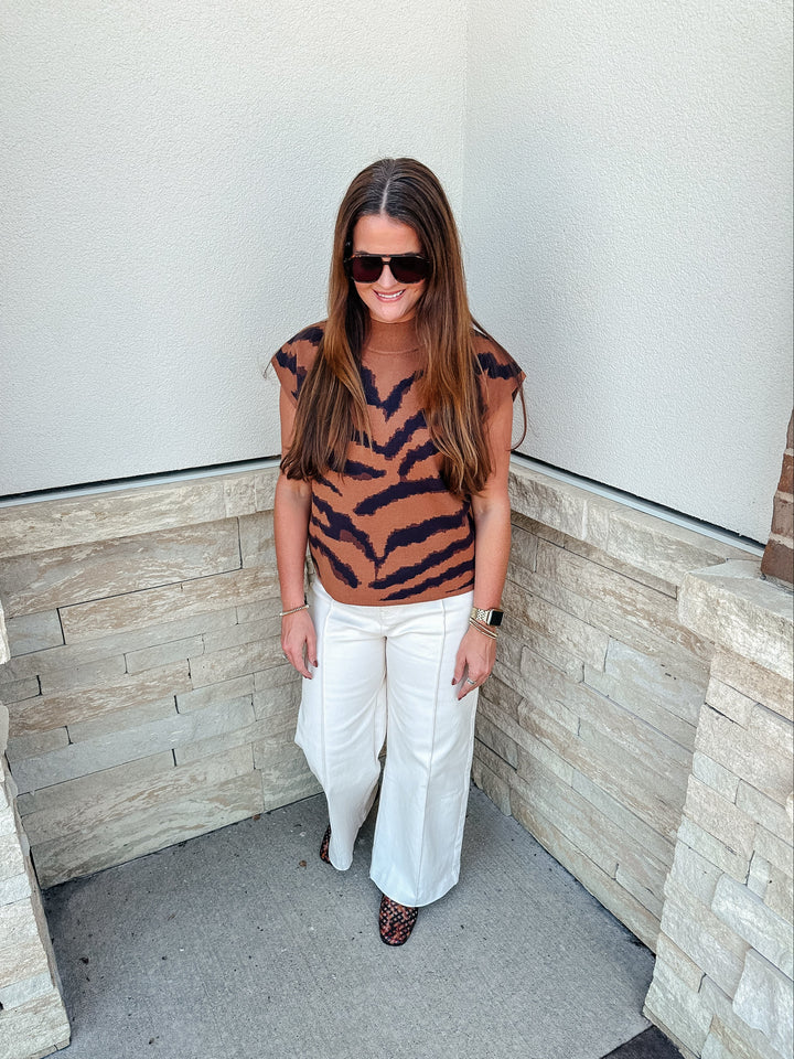 Tiger Print Knit Sweater Top