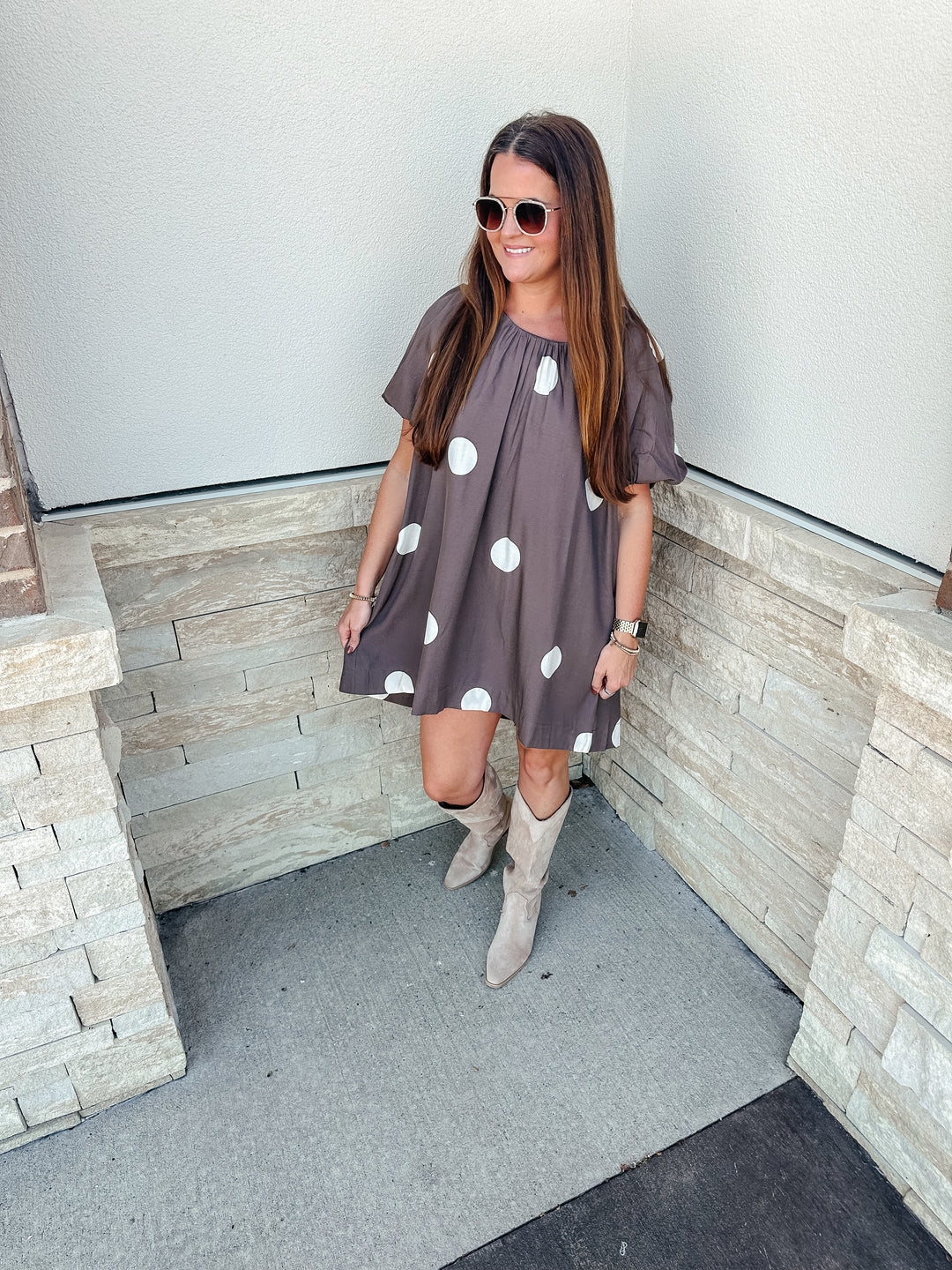 Polka Dot Bubble Sleeve Dress