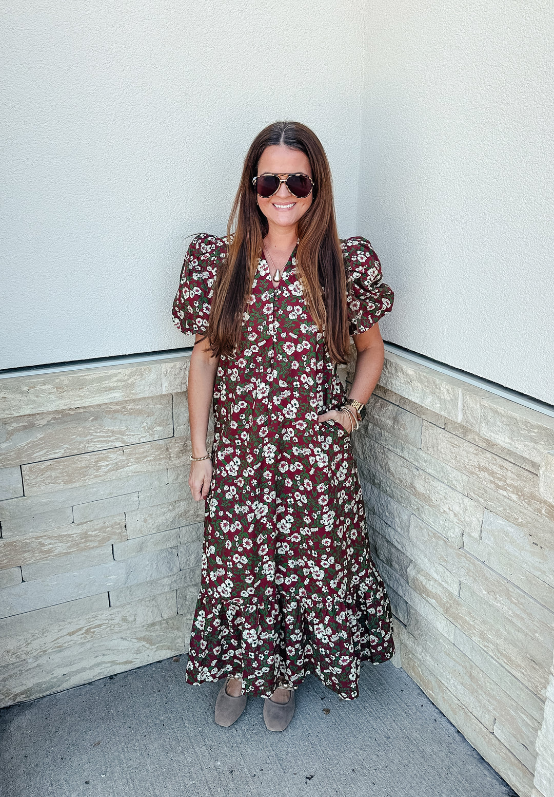 Burgundy Floral Maxi Dress