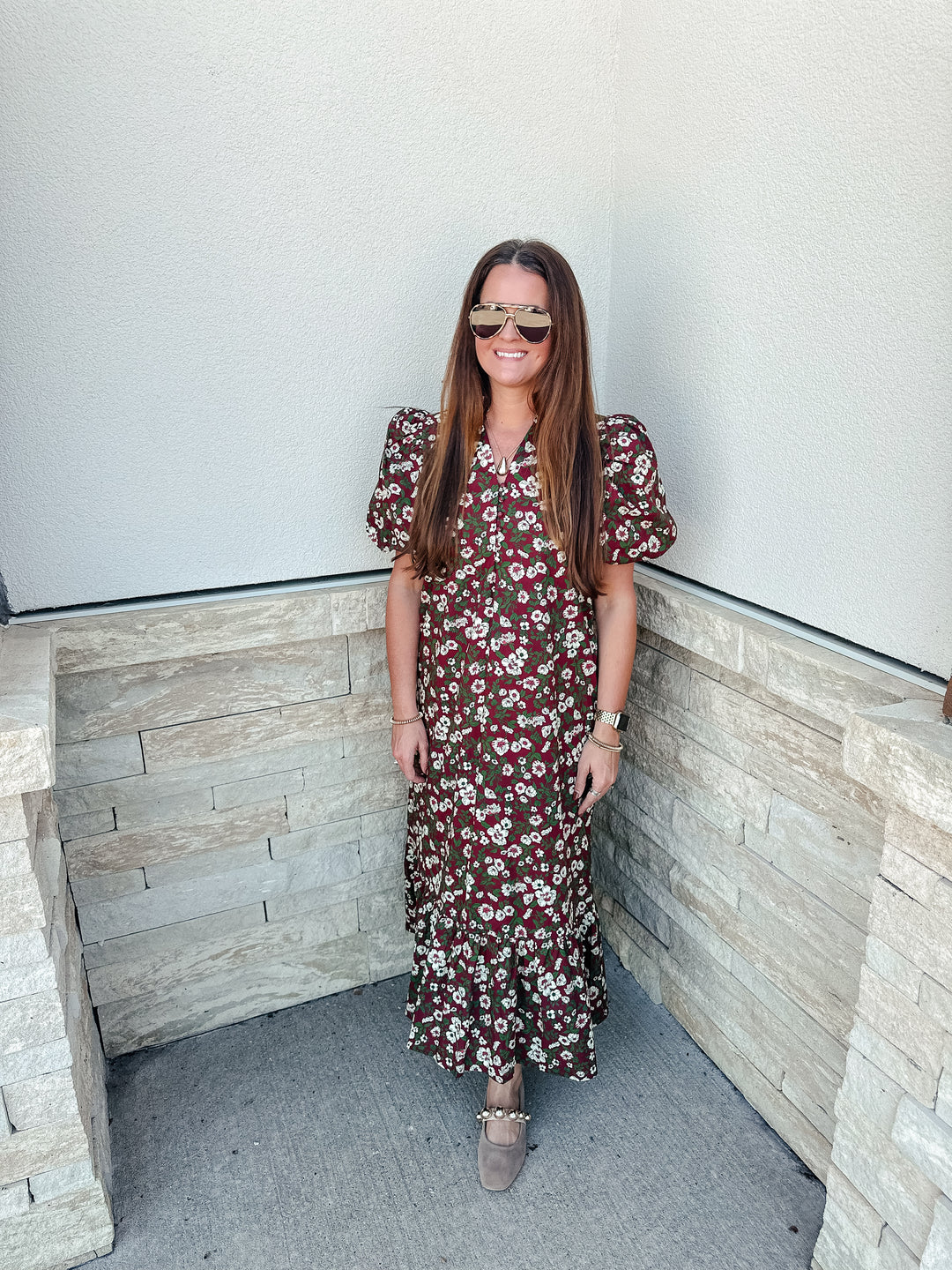 Burgundy Floral Maxi Dress