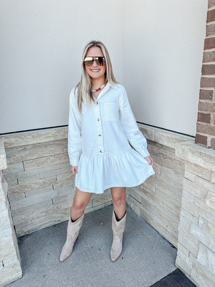 Off White Denim Button Down Dress