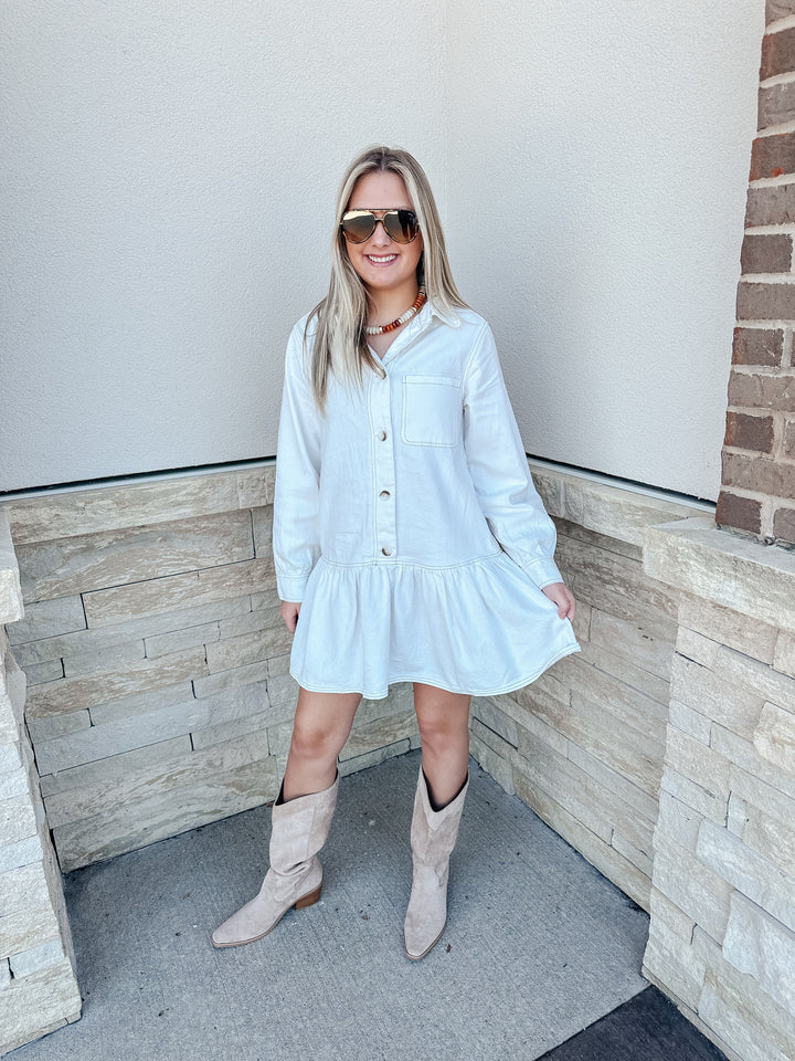 Off White Denim Button Down Dress