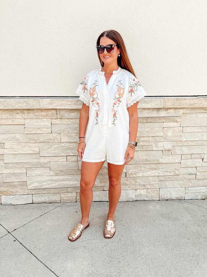 Vestavia Floral Embroidered Romper