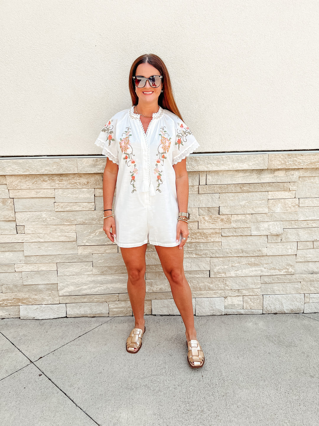 Vestavia Floral Embroidered Romper