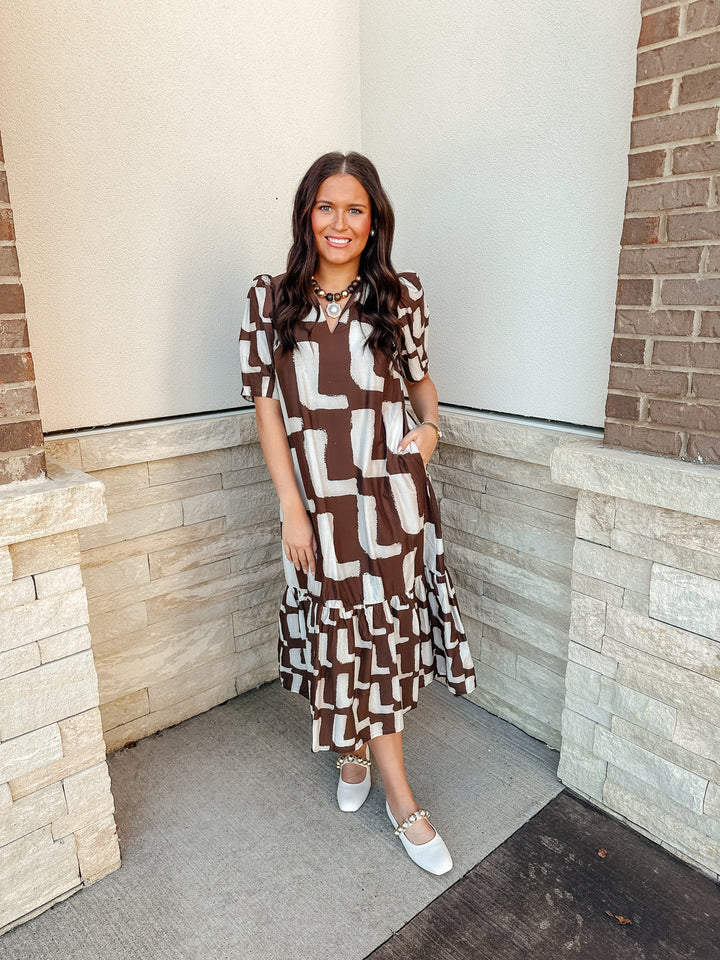 Brown Printed Midi Dress