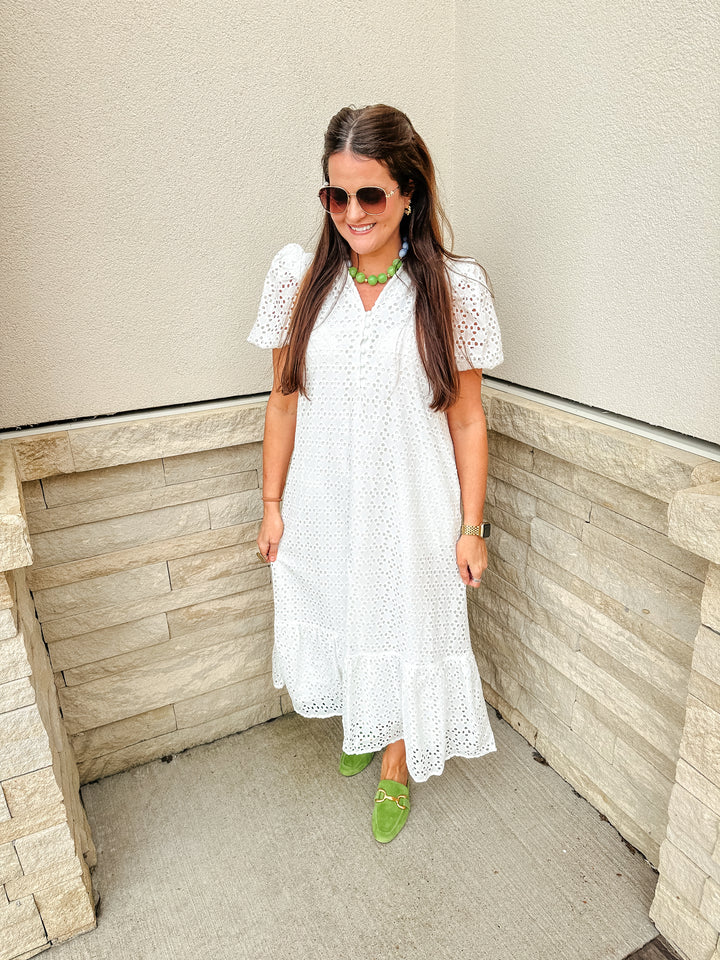 Eyelet White Midi Dress
