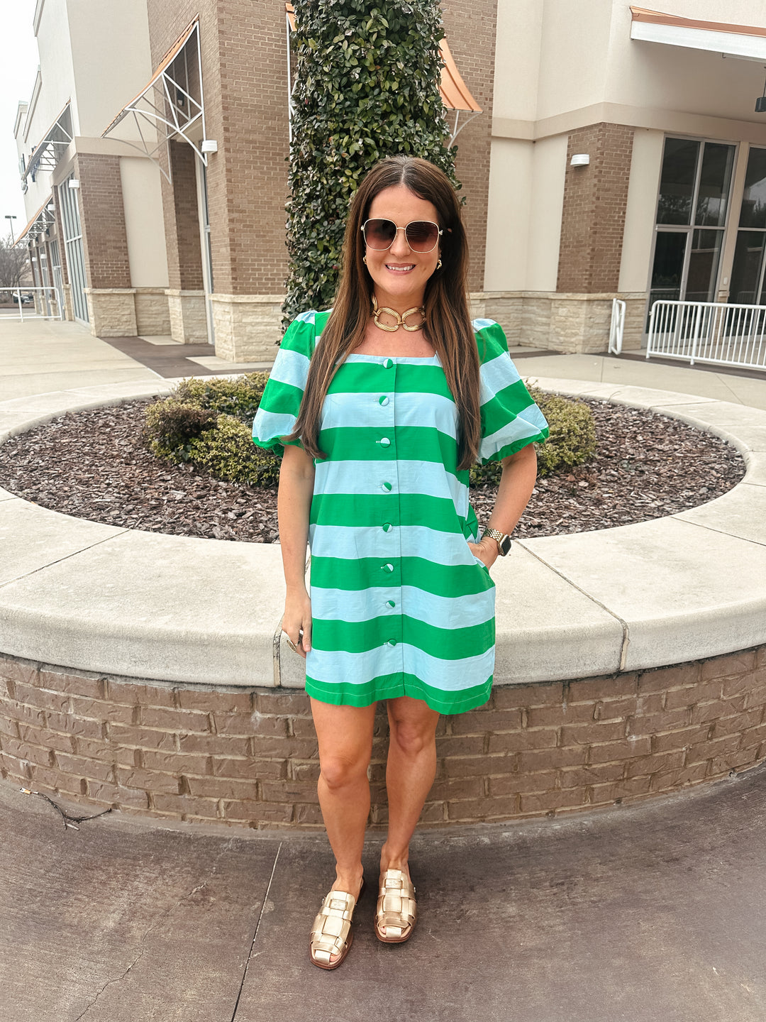 Set in Stripes Dress: Green