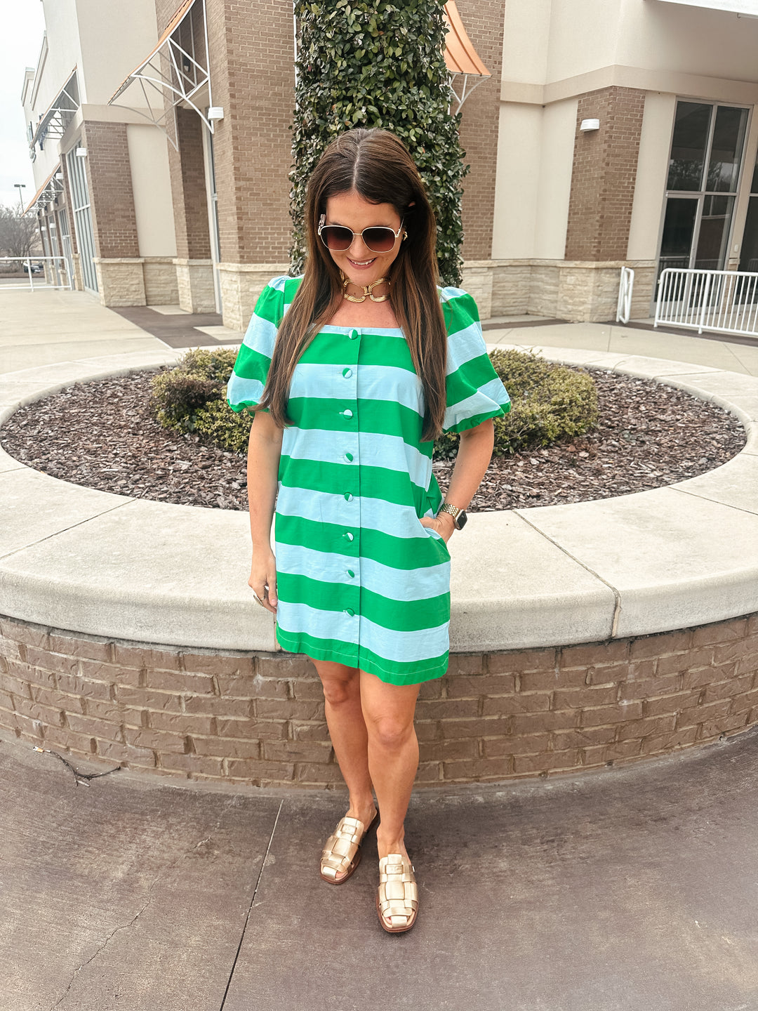 Set in Stripes Dress: Green