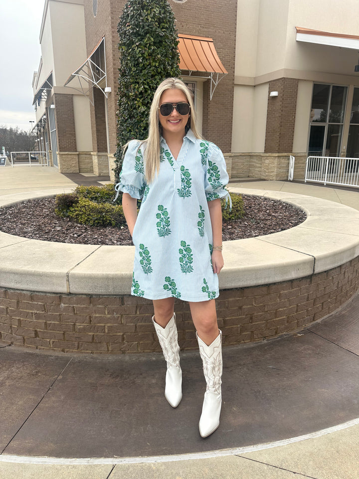 Striped Green Florals Dress