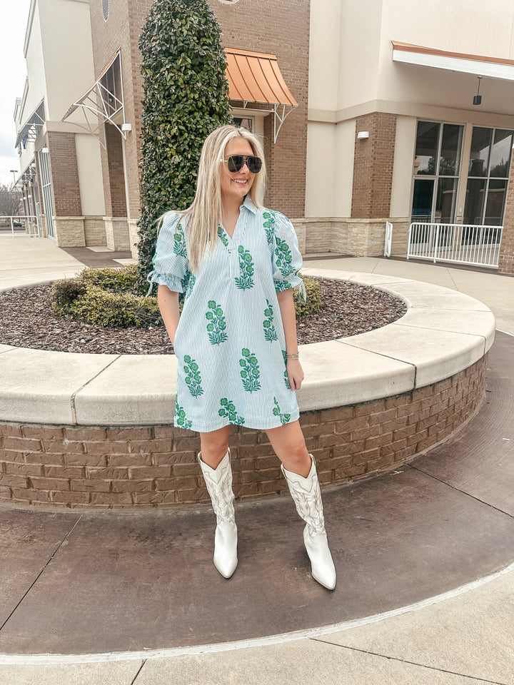 Striped Green Florals Dress