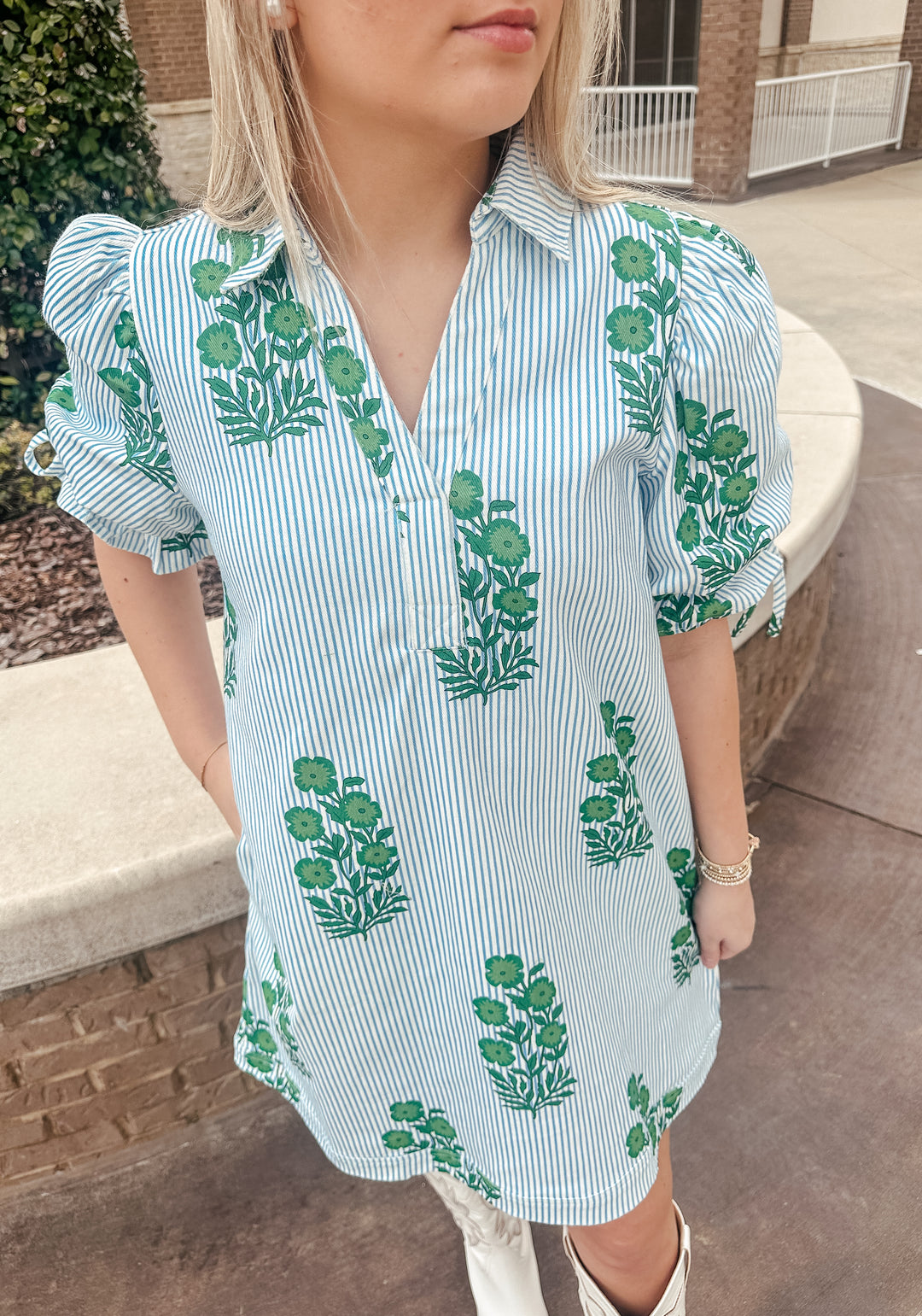 Striped Green Florals Dress