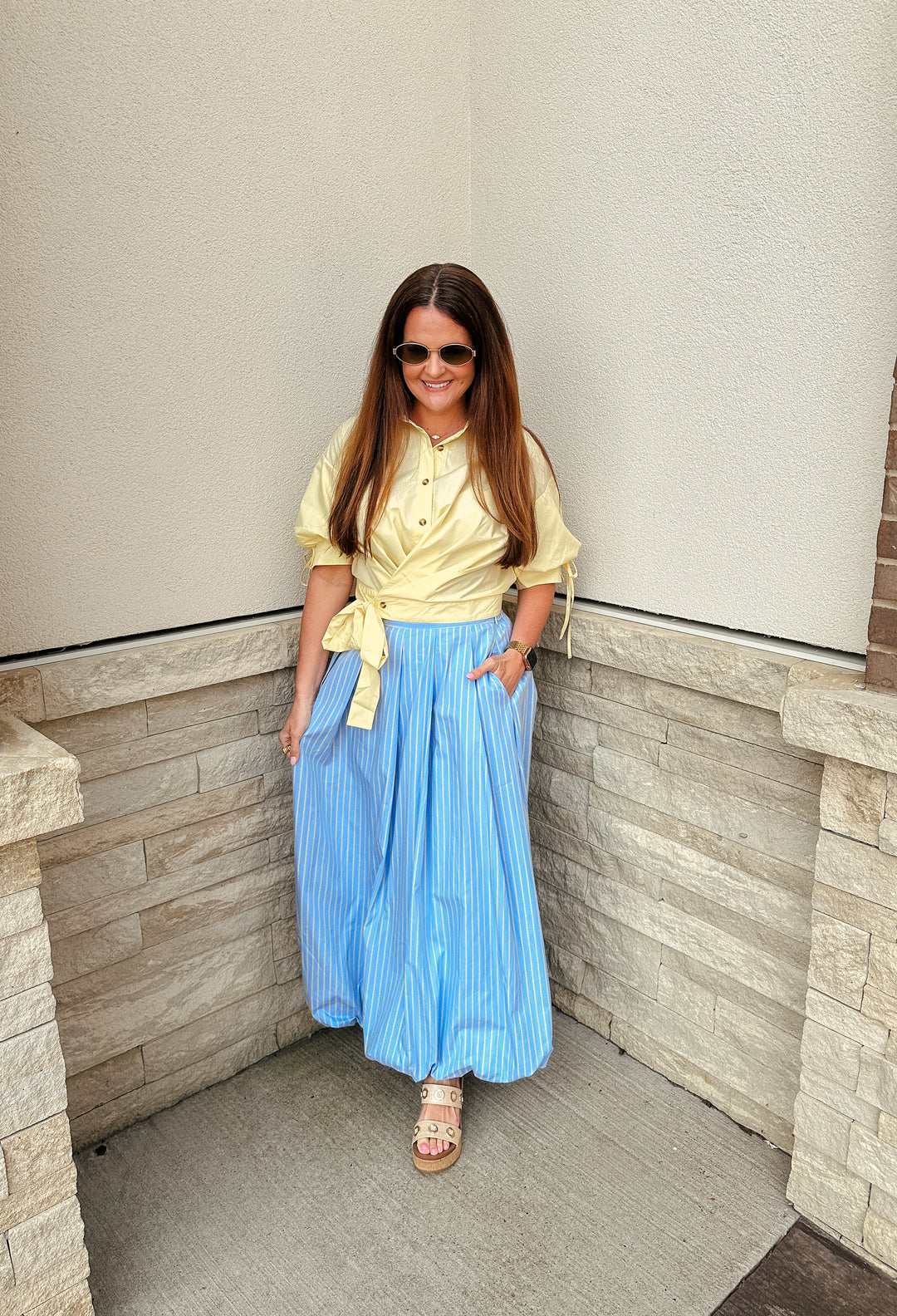 Blue/Yellow Bubble Maxi Skirt