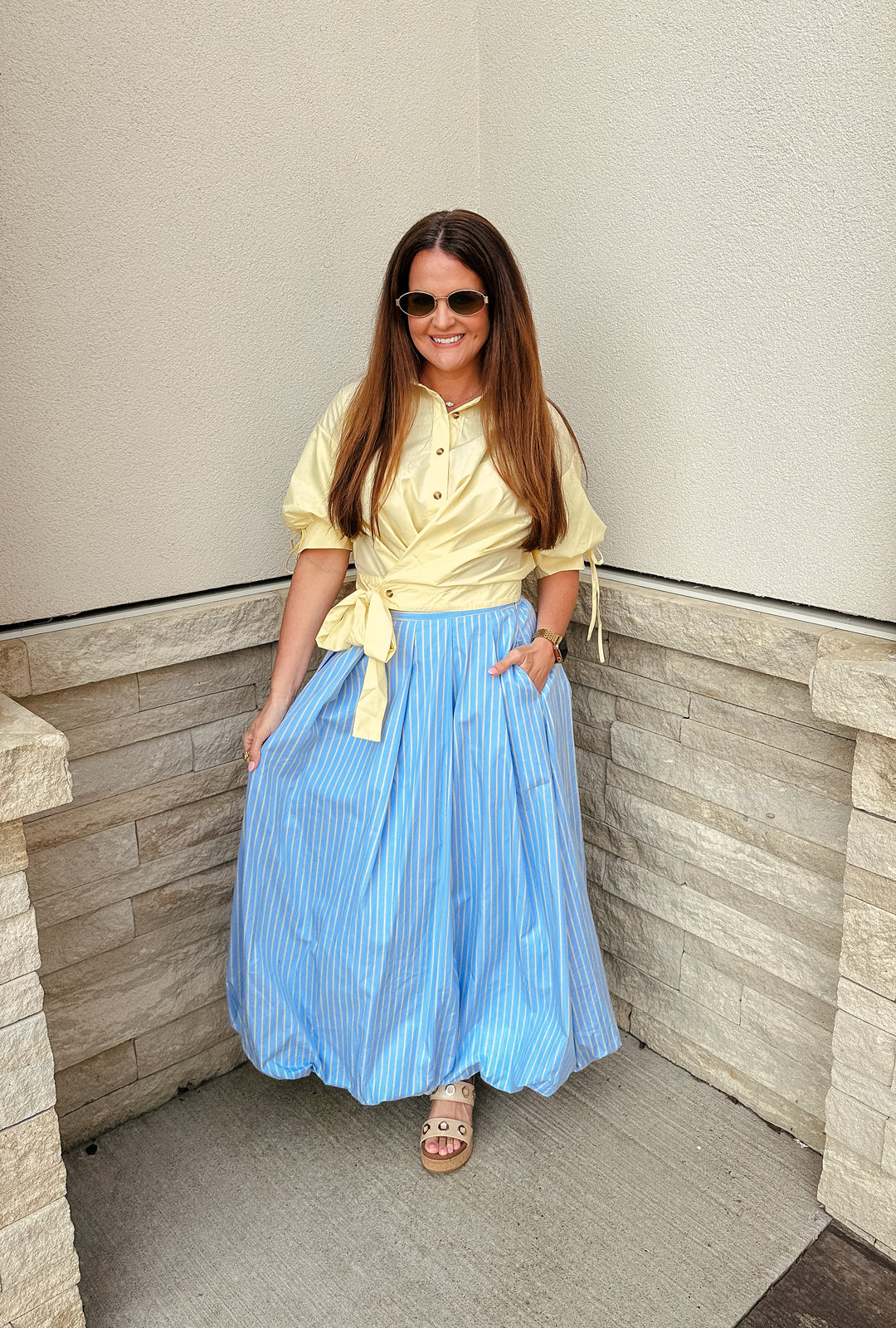 Blue/Yellow Bubble Maxi Skirt